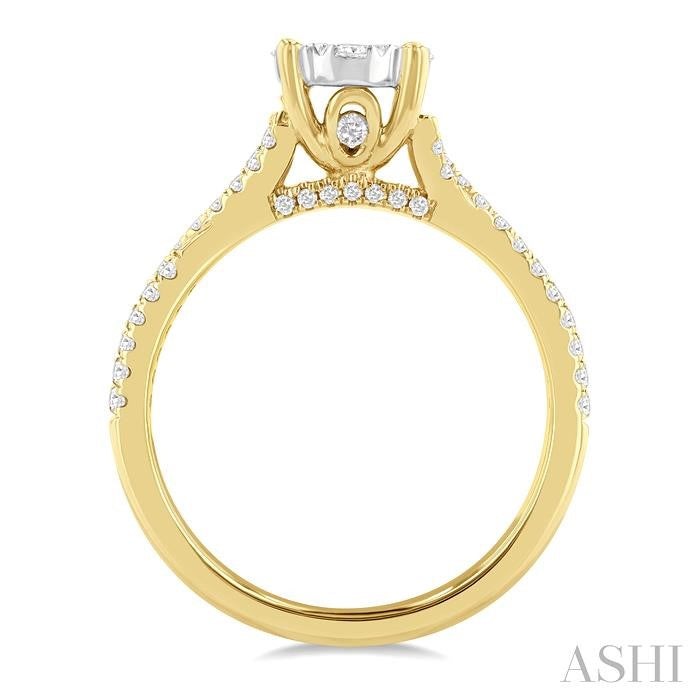 3/4 Ctw Round Shape Lovebright Split Criss Cross Round Cut Diamond Engagement Ring in 14K Yellow and White Gold