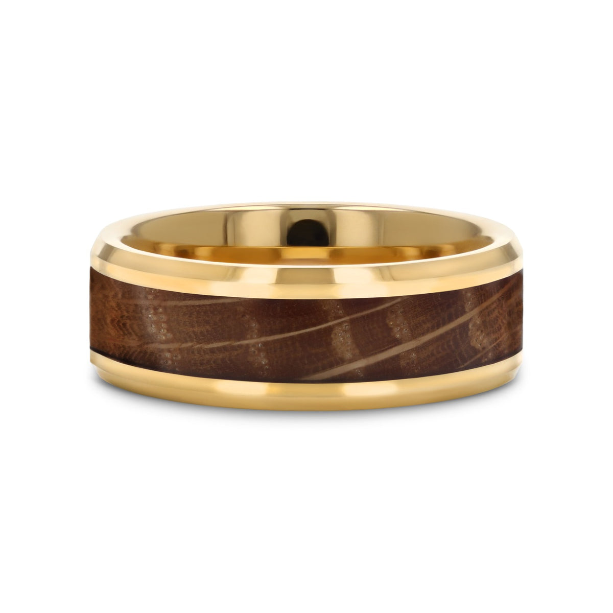 PROOF Tungsten Men's Wedding Band With Polished Beveled Edges & Whiskey Barrel Inlay - 8mm