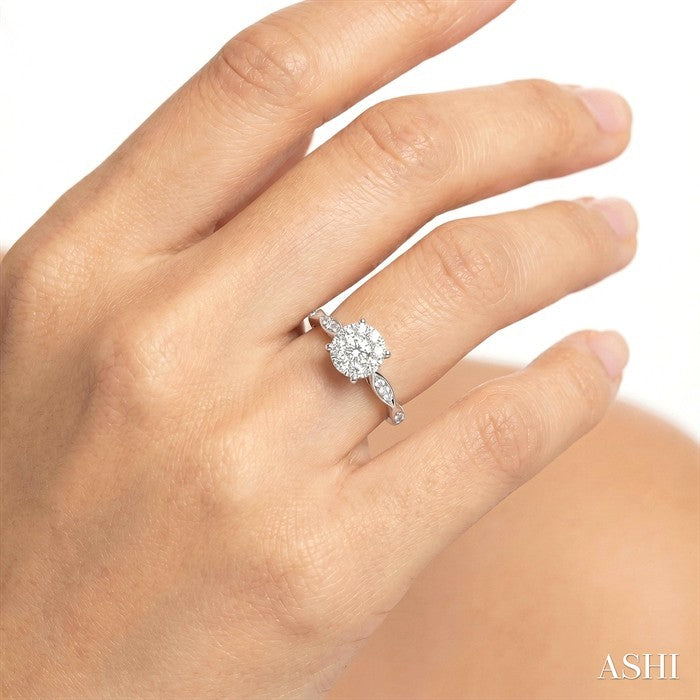 1/2 Ctw Round Shape Lovebright Marquise Carved Round Cut Diamond Engagement Ring in 14K White Gold