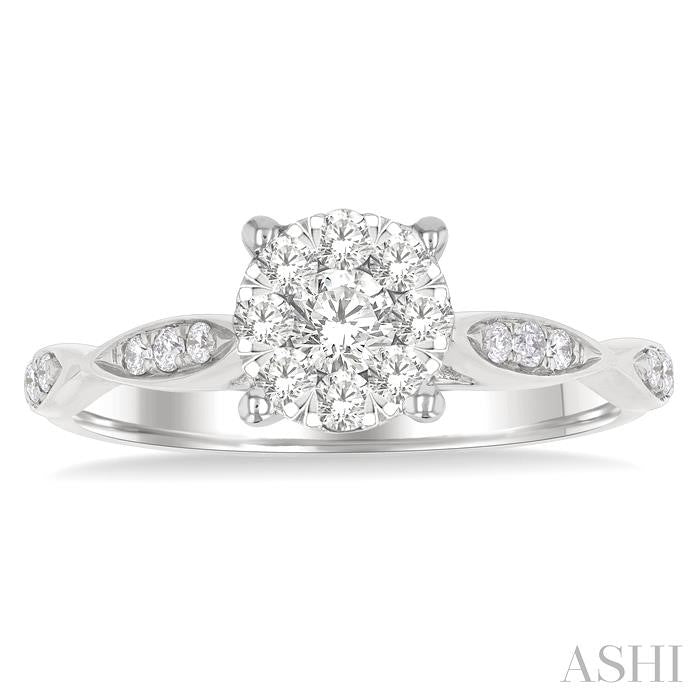 1/2 Ctw Round Shape Lovebright Marquise Carved Round Cut Diamond Engagement Ring in 14K White Gold