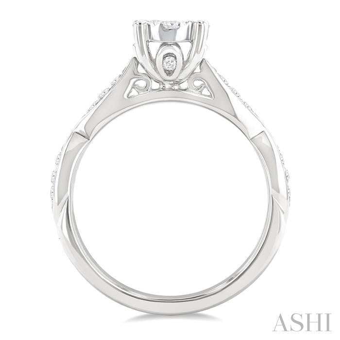 1/2 Ctw Round Shape Lovebright Marquise Carved Round Cut Diamond Engagement Ring in 14K White Gold