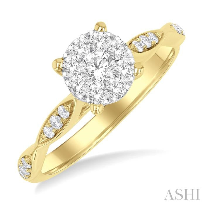 1/2 Ctw Round Shape Lovebright Marquise Carved Round Cut Diamond Engagement Ring in 14K Yellow and White Gold