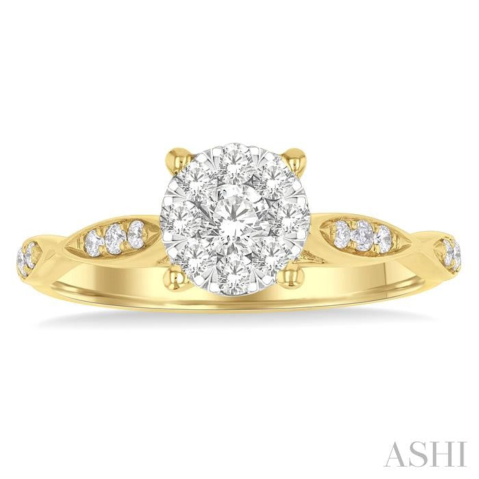 1/2 Ctw Round Shape Lovebright Marquise Carved Round Cut Diamond Engagement Ring in 14K Yellow and White Gold