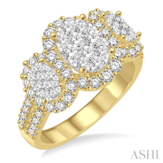 1 1/3 Ctw Diamond Past Present and Future Lovebright Ring in 14K Yellow and White Gold