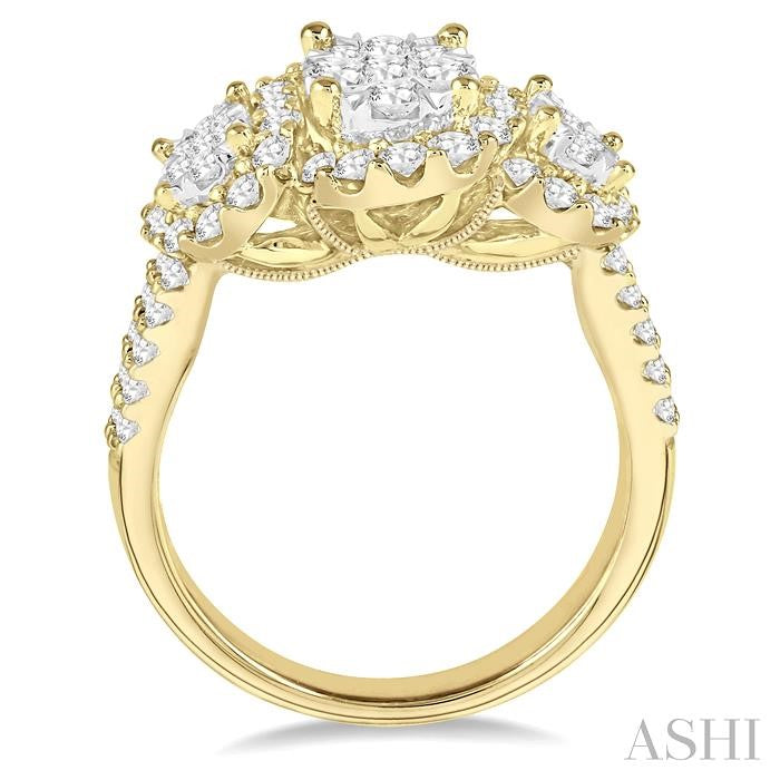 1 1/3 Ctw Diamond Past Present and Future Lovebright Ring in 14K Yellow and White Gold
