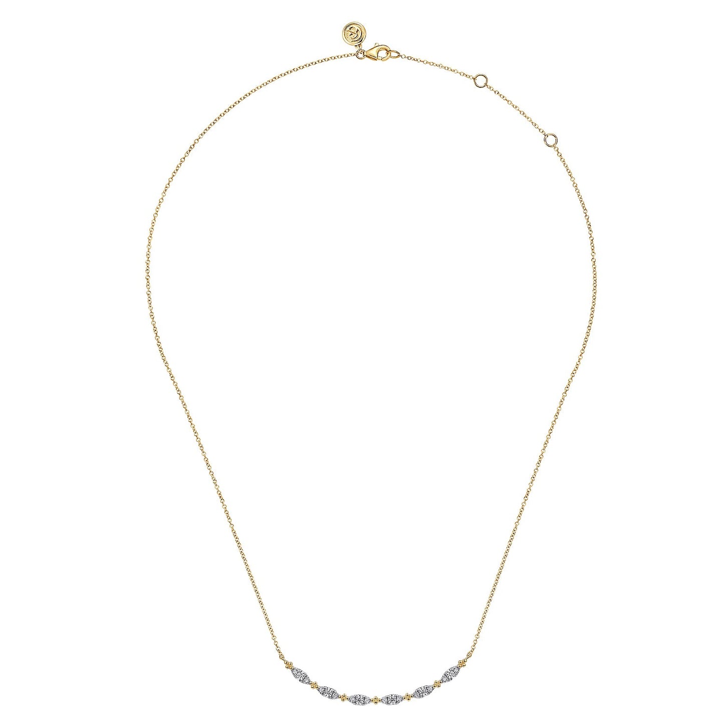 Gabriel & Co. 14K Yellow Gold Curved Bujukan Bar Diamond Necklace 1/3CTW