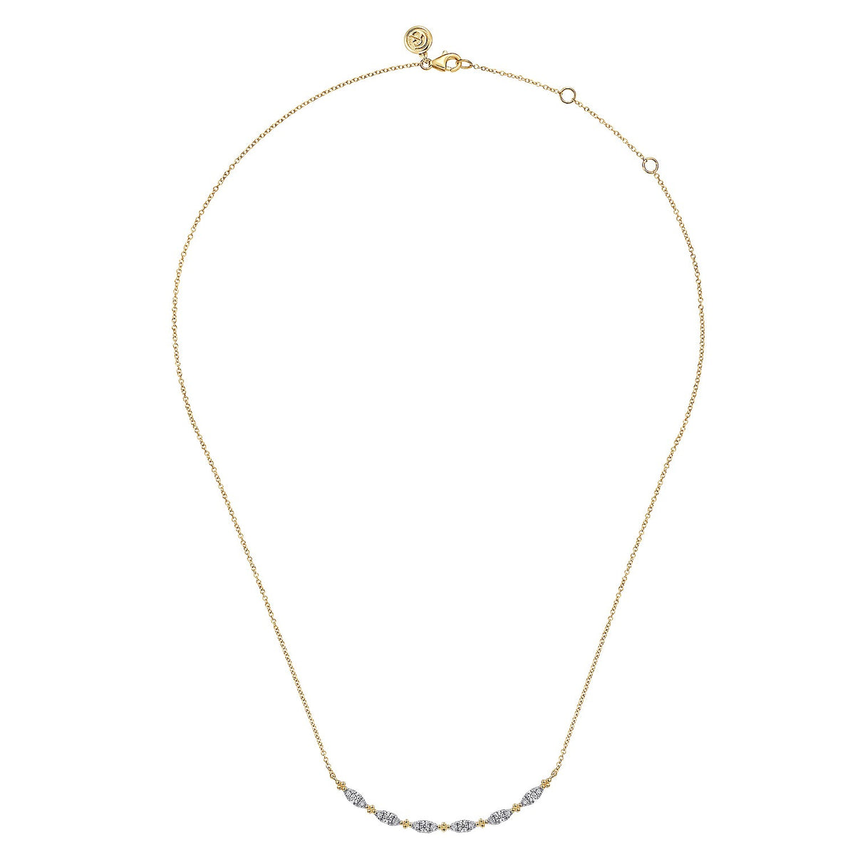 Gabriel & Co. 14K Yellow Gold Curved Bujukan Bar Diamond Necklace 1/3CTW