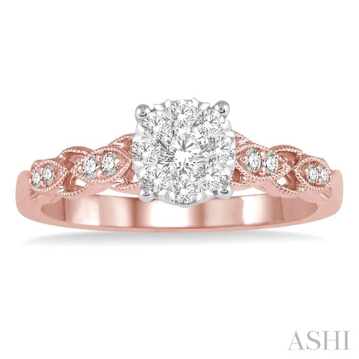 3/8 Ctw Two-Tone Lattice Round Cut Diamond Lovebright Ring in 14K Rose and White Gold