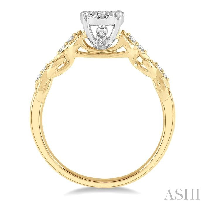 3/8 Ctw Two-Tone Lattice Round Cut Diamond Lovebright Ring in 14K Yellow and White Gold