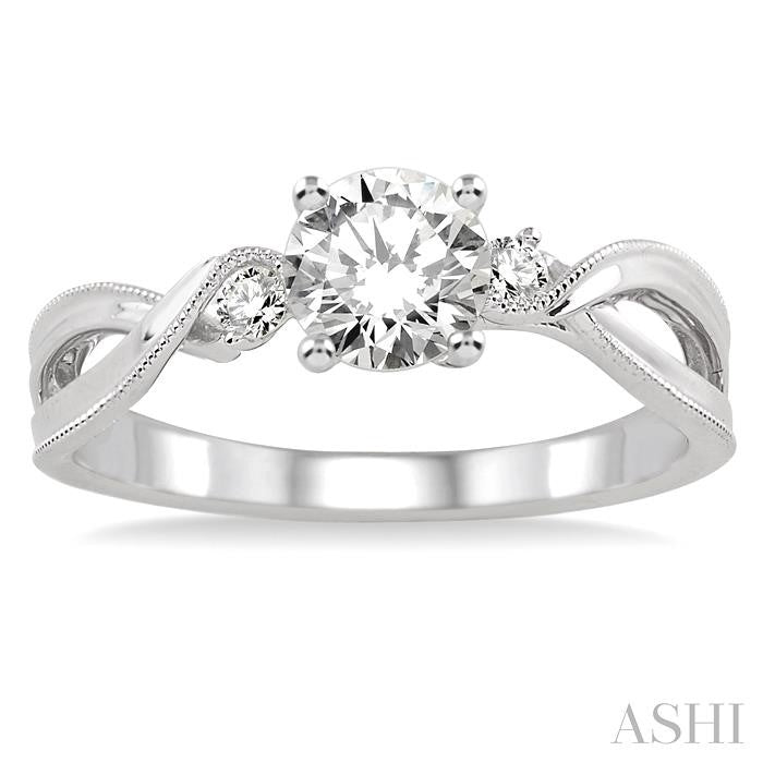 3/8 Ctw Diamond Engagement Ring with 1/3 Ct Round Cut Center Stone in 14K White Gold