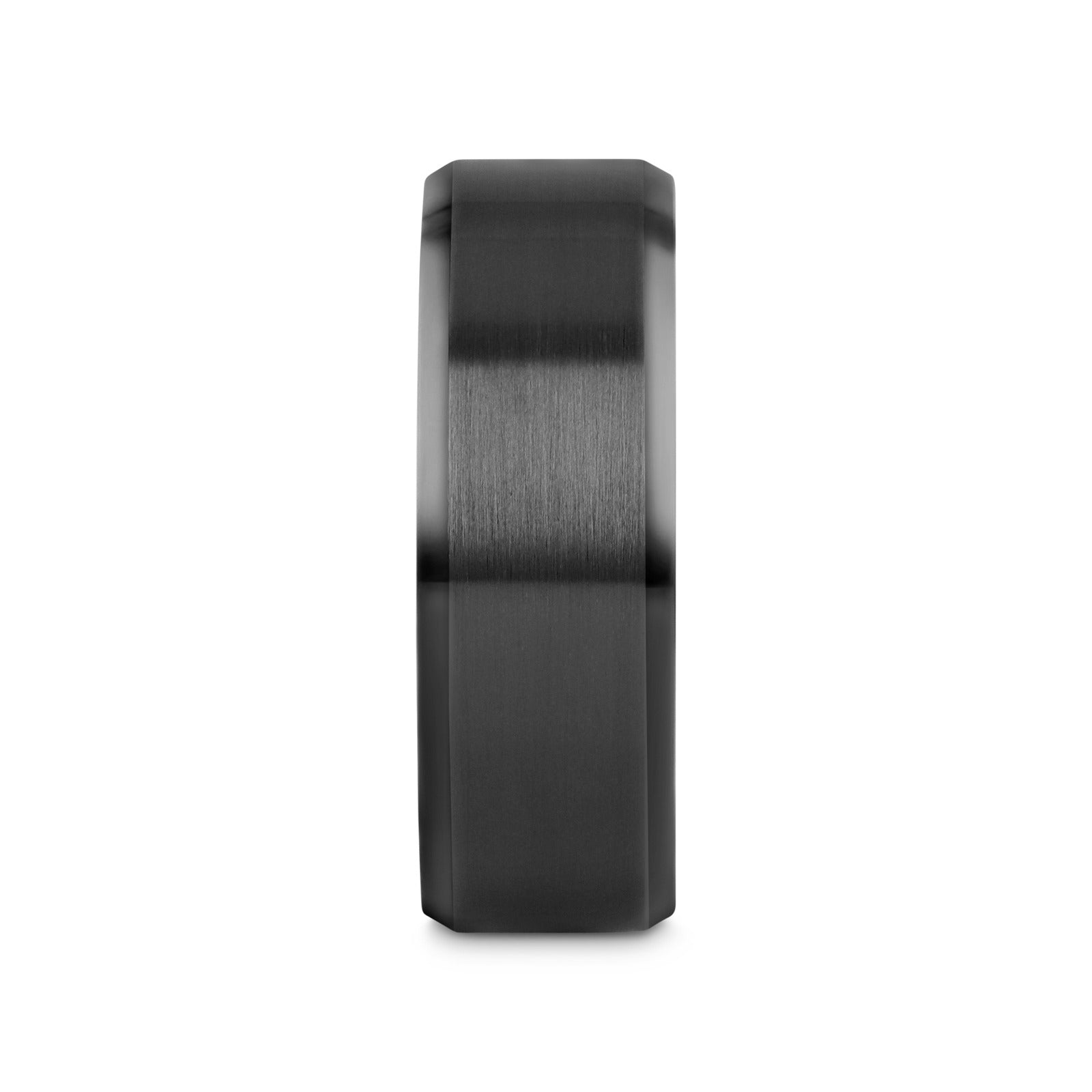 YORKSHIRE Brushed Finish Black Ceramic Wedding Band with Beveled Edges 6mm or 8mm