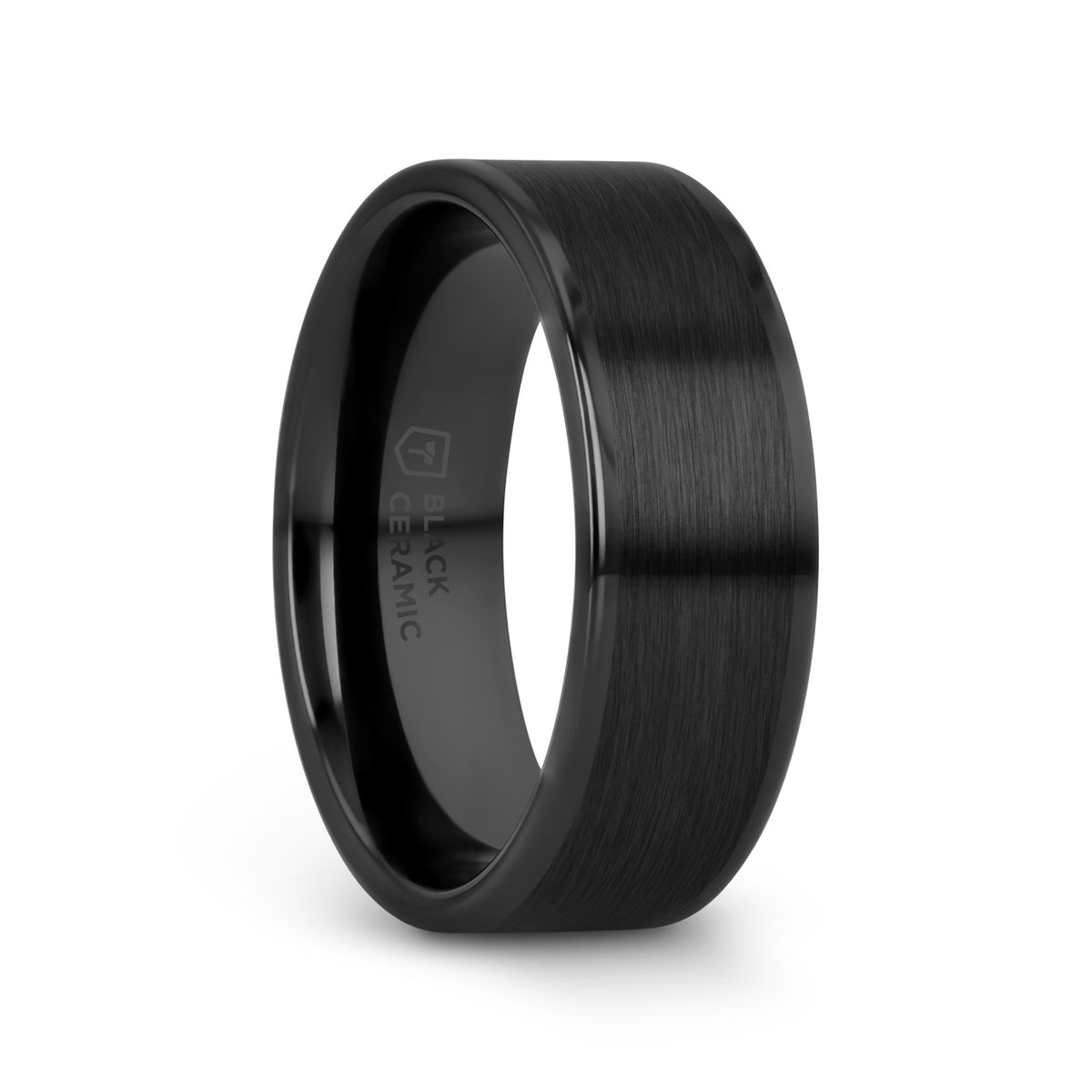 OCTAVIUS Flat Black Ceramic Ring with Brushed Center & Polished Edges - 4mm - 12mm - 6mm