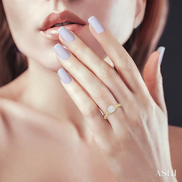 1/2 Ctw Marquise Shank Circular Mount Lovebright Round Cut Diamond Ring in 14K Yellow and White Gold