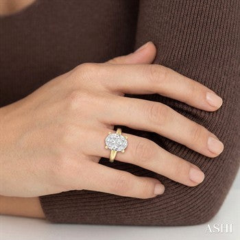 1/2 Ctw Knife Edge Shank Oval Shaped Lovebright Round Cut Diamond Ring in 14K Yellow and White Gold