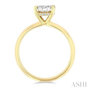 1/2 Ctw Knife Edge Shank Oval Shaped Lovebright Round Cut Diamond Ring in 14K Yellow and White Gold