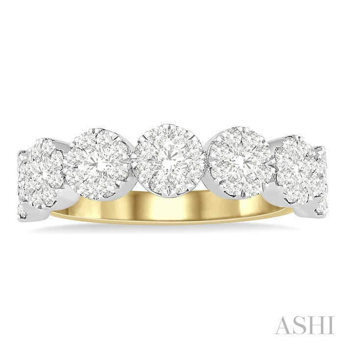 1 Ctw Jointed Circular Mount Lovebright Diamond Cluster Band in 14K Yellow and White Gold