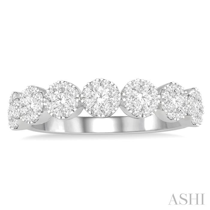 1/2 Ctw Jointed Circular Mount Lovebright round Cut Diamond Band in 14K White Gold