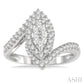 5/8 Ctw Marquise Shape Bypass Shank Lovebright Round Cut Diamond Engagement Ring in 14K White Gold
