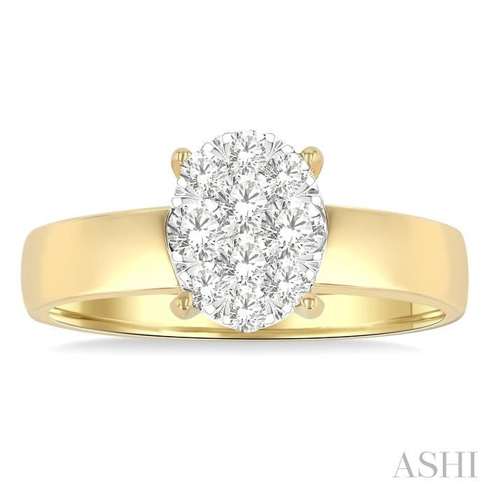 1/2 Ctw Bold Shank Oval Shaped Lovebright Round Cut Diamond Ring in 14K Yellow and White Gold