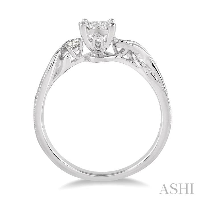 1/3 Ctw Round Cut Diamond Lovebright Engagement Ring in 14K White Gold