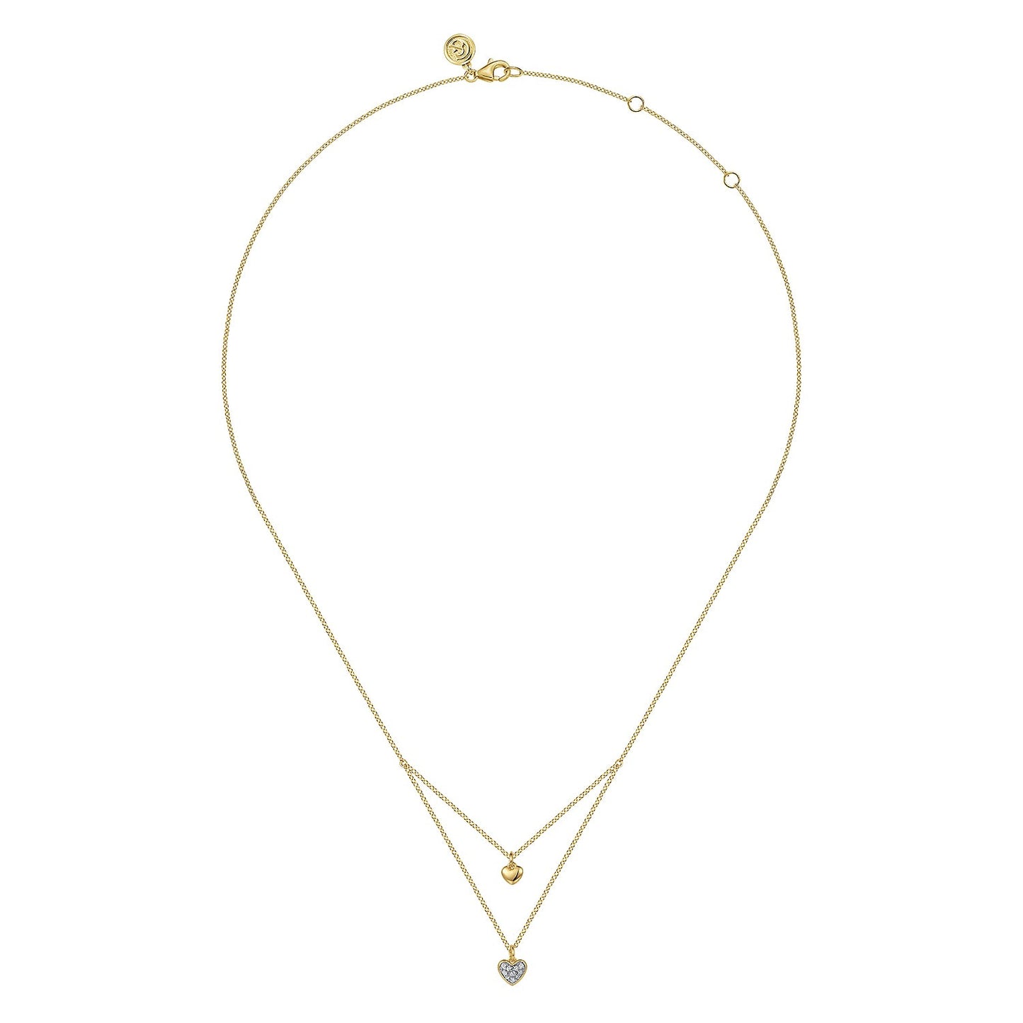 Gabriel & Co. 14K Yellow Gold Diamond Double Heart Pendant Necklace .06CTW