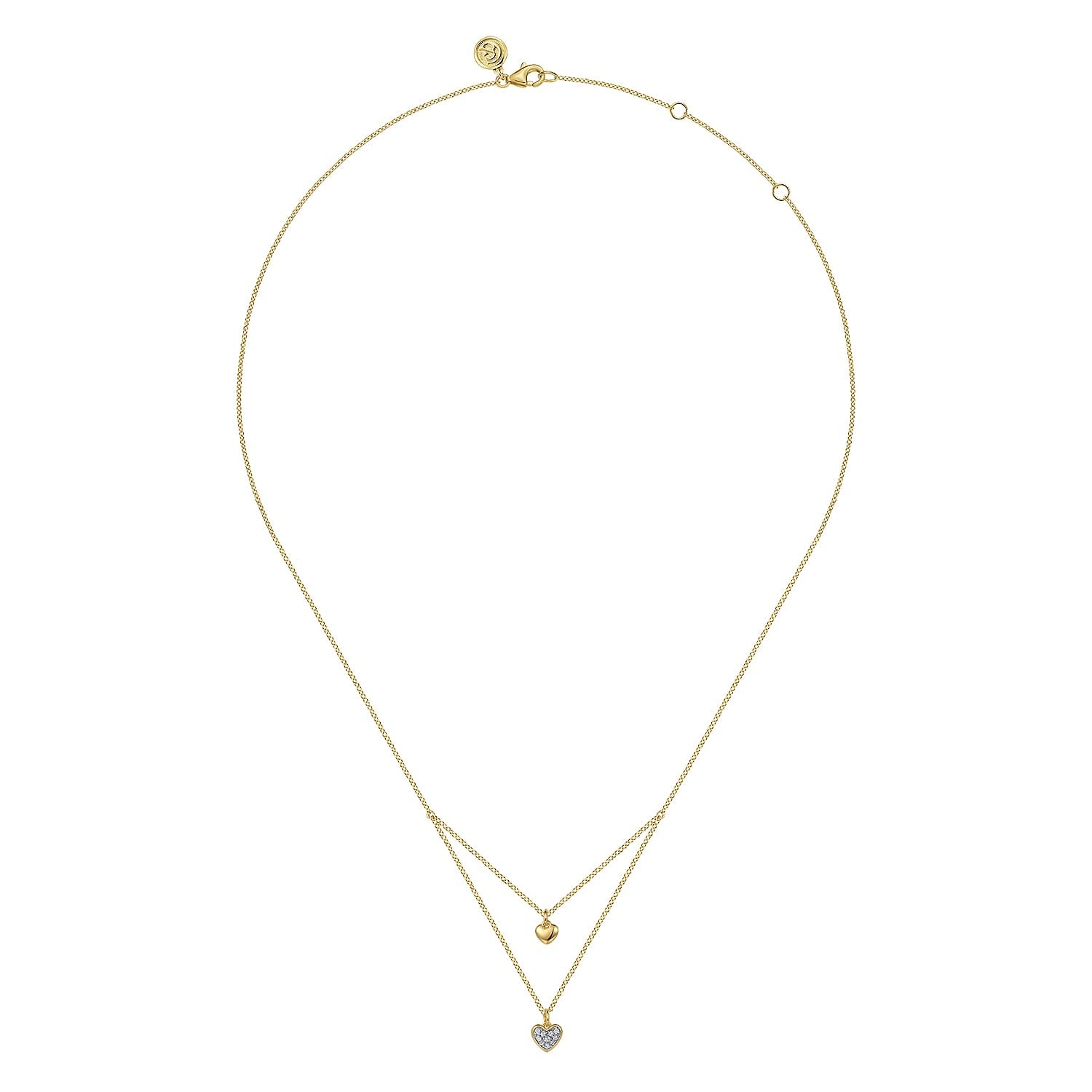Gabriel & Co. 14K Yellow Gold Diamond Double Heart Pendant Necklace .06CTW