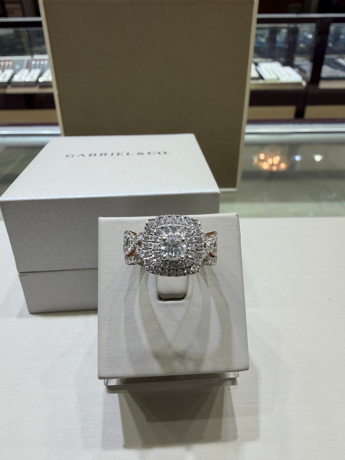 14K Rose Gold 1.50 CTW Round Diamond Double Halo Twist Wedding Set