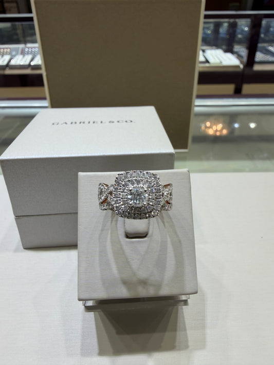 14K Rose Gold 1.50 CTW Round Diamond Double Halo Twist Wedding Set