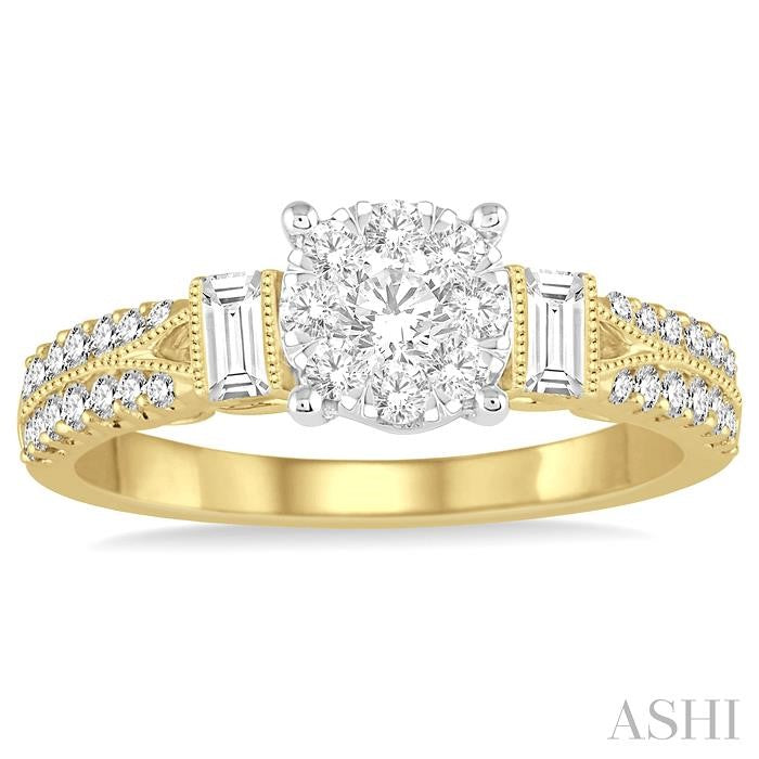 3/4 Ctw Diamond Lovebright Engagement Ring in 14K Yellow and White Gold