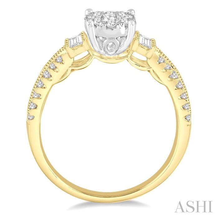 3/4 Ctw Diamond Lovebright Engagement Ring in 14K Yellow and White Gold