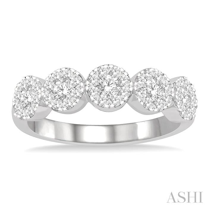 3/4 Ctw 5-Stone Lovebright Round Cut Diamond Band in 14K White Gold