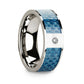 Flat 14k White Gold Ring with Blue Carbon Fiber Inlay & White Diamond Setting - 8mm