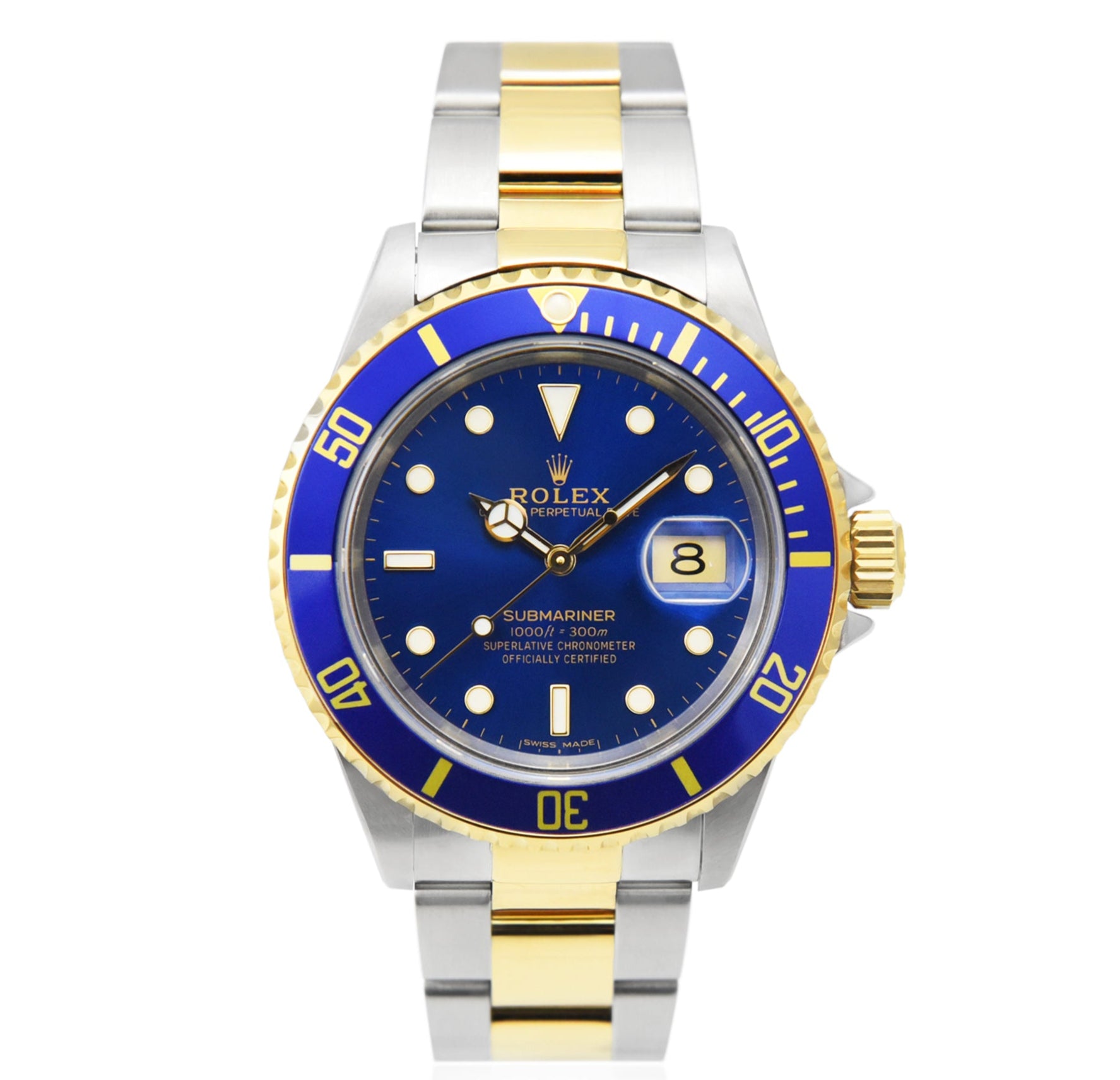 ROLEX 16613用コマ YGx SS Rolex 16613 18k Stainless Steel Submariner 40mm Blue Dial | Monica