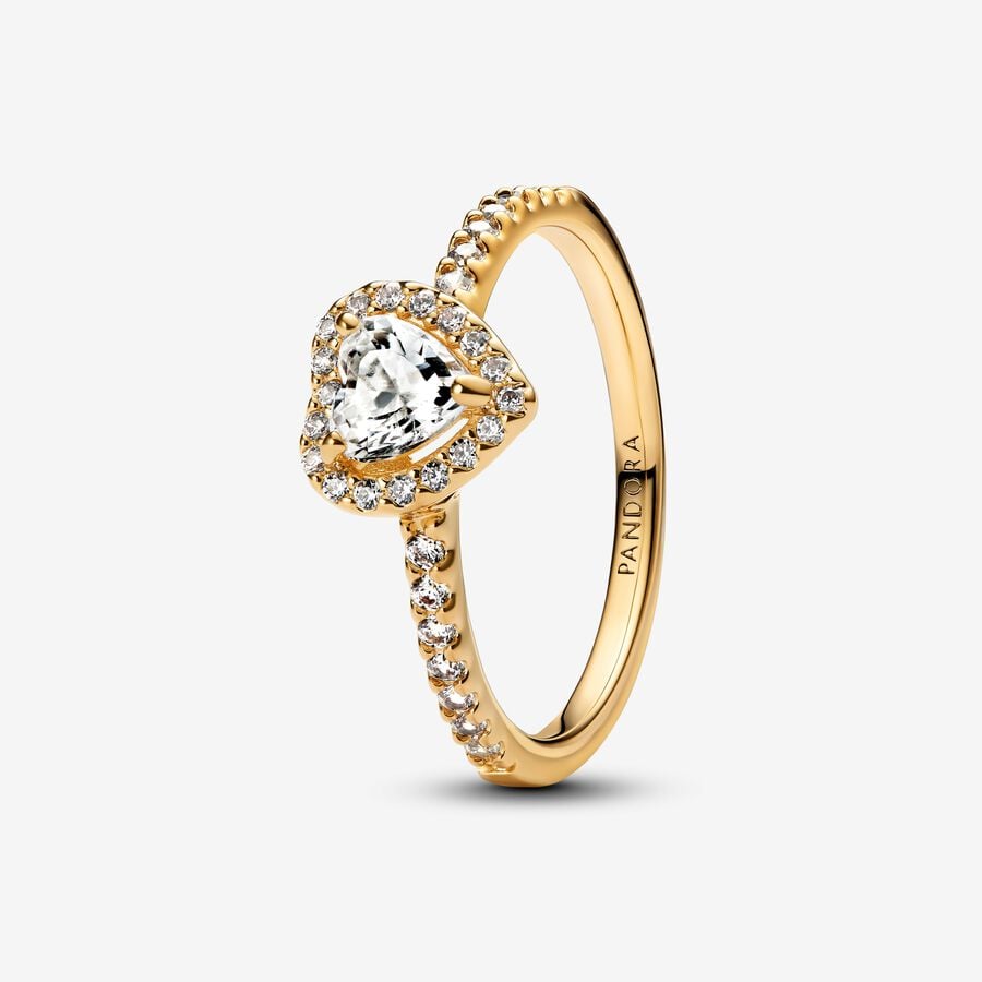 Playful Love Golden Elevated Heart Sparkling Band Ring Set