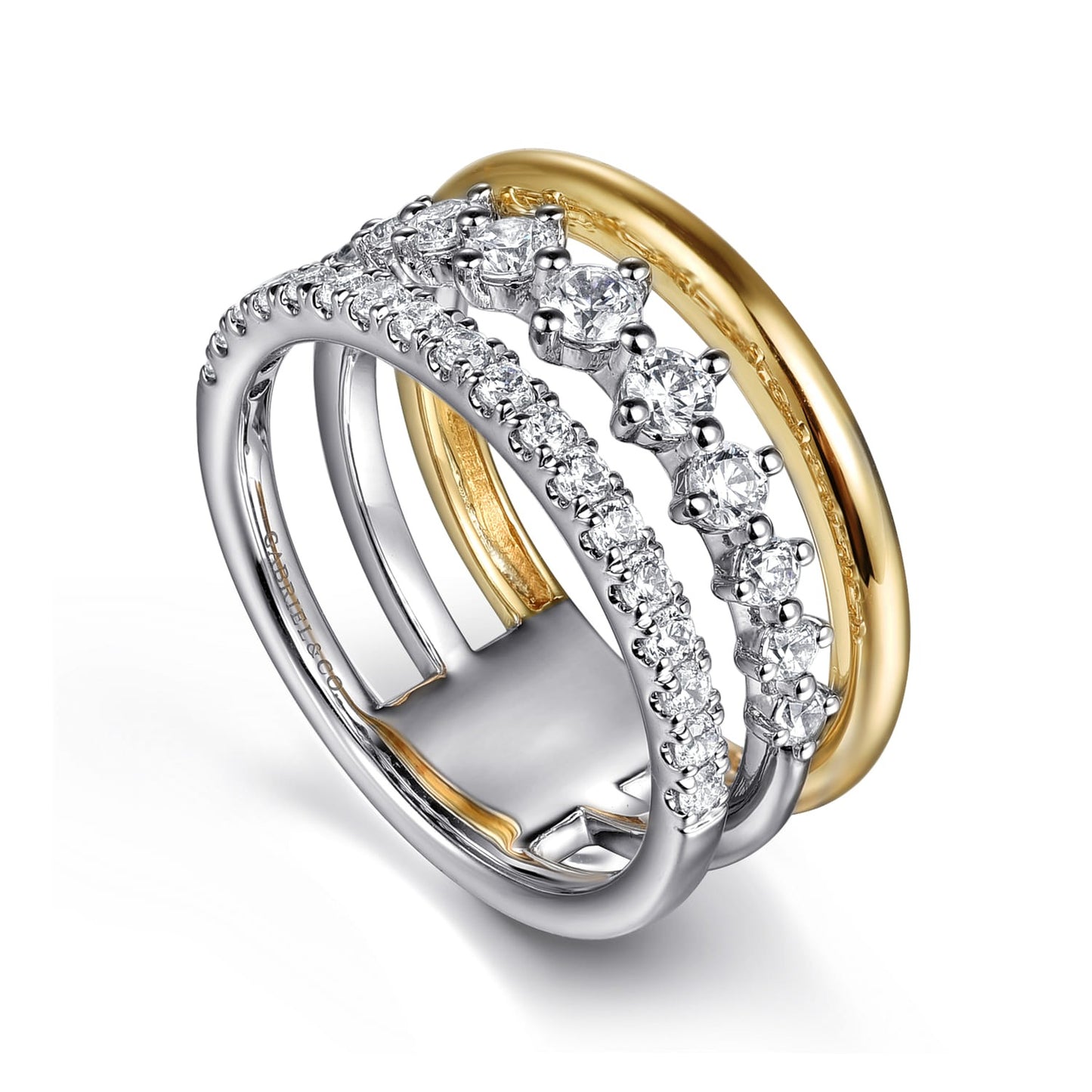 Gabriel & Co. 14K White Yellow Gold Graduating Diamond Easy Stackable Ring 3/4CTW SZ6.5