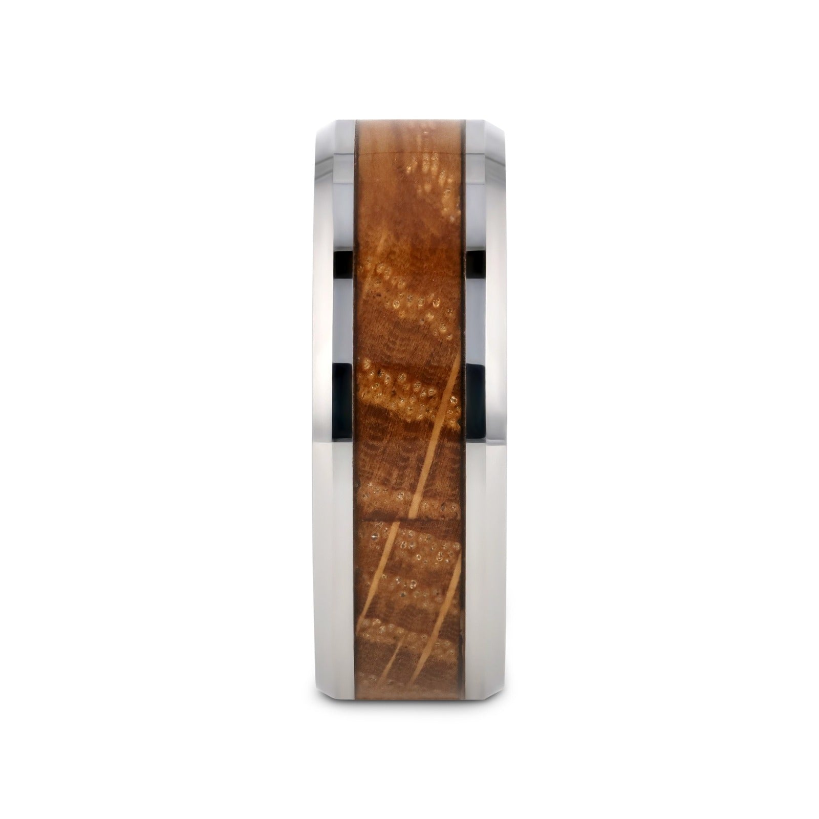 DISTILLED Whiskey Barrel Inlaid Tungsten Men's Wedding Band With Beveled Polished Edges Made From Genuine Whiskey Barrel