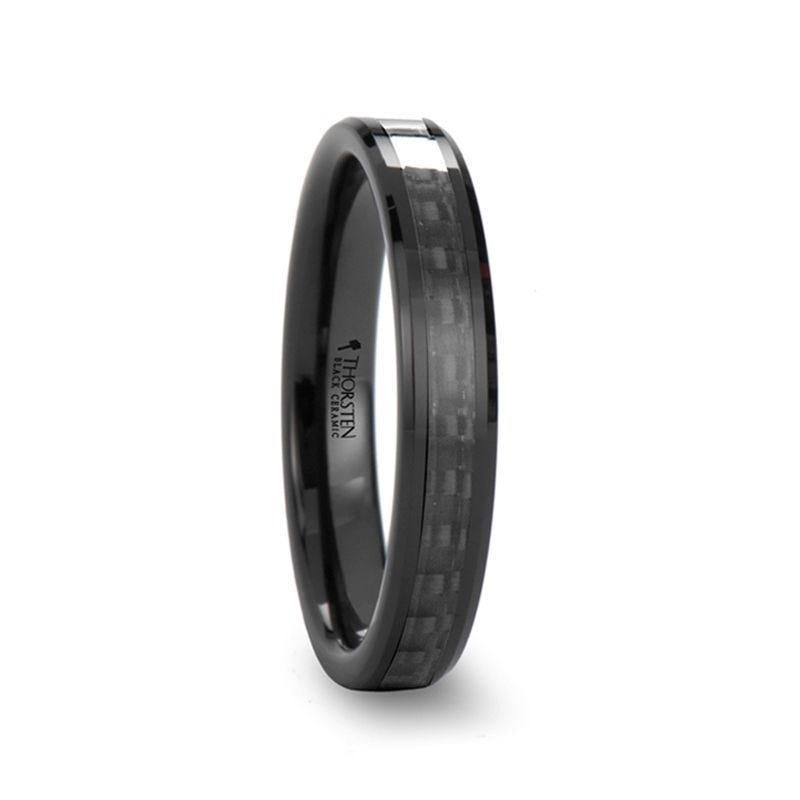 ONYX Black Carbon Fiber Inlaid Black Ceramic Wedding Band - 4mm - 12mm - 8mm