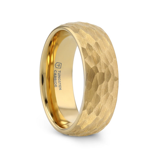 GILDUR Domed Hammered Finish Gold Plated Tungsten Ring - 8mm