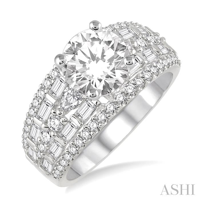 1 1/3 Ctw Diamond Semi-Mount Engagement Ring in 14K White Gold