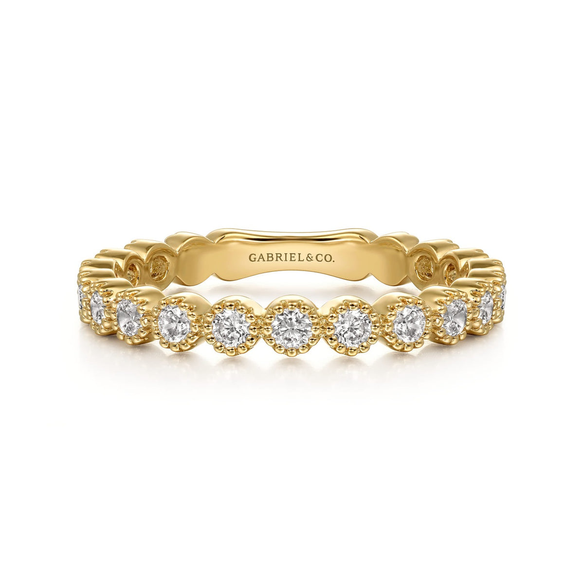 Gabriel & Co. 14K Yellow Gold Diamond Bezel Setting Stackable Ladies Ring .56CTW