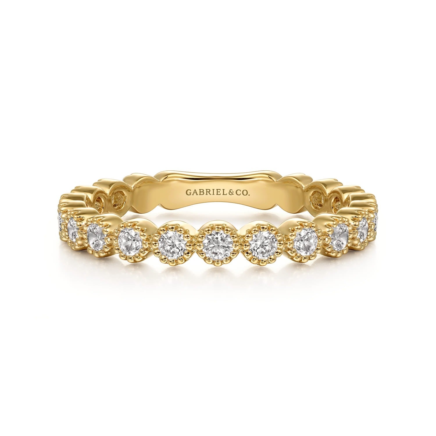 Gabriel & Co. 14K Yellow Gold Diamond Bezel Setting Stackable Ladies Ring .56CTW