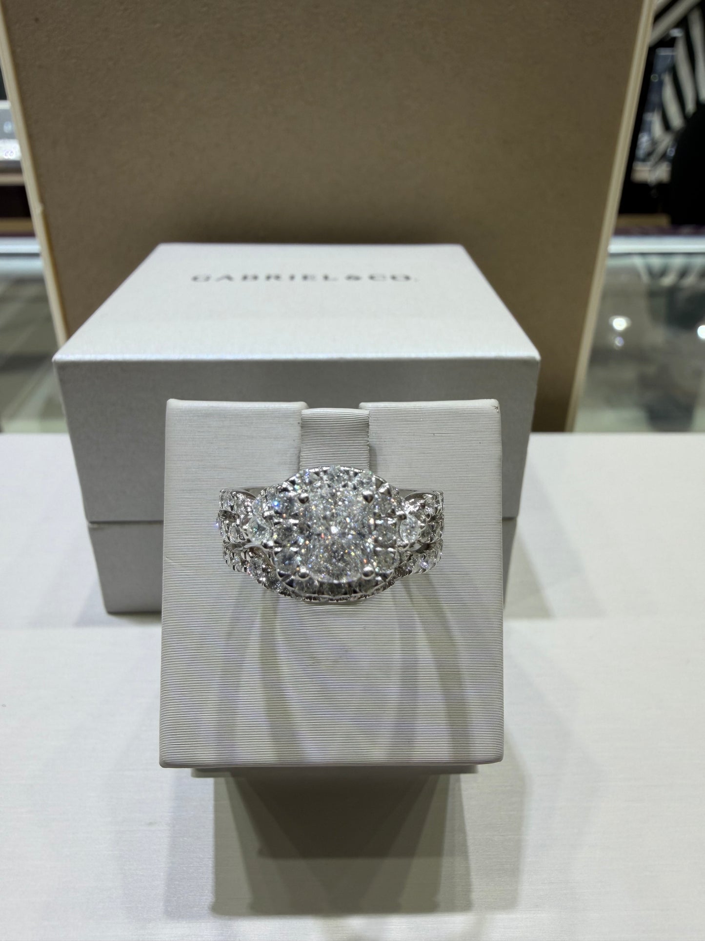 2.00 CTW Radiant-Style Composite Diamond Twist Halo Wedding Set in 14K White Gold – 0.53 CT Center