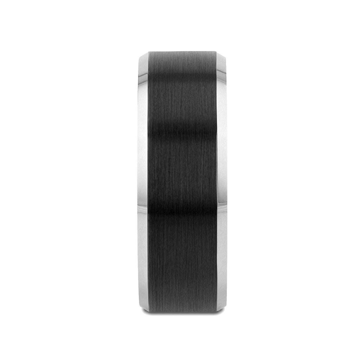 ASTON Black Brushed Center Tungsten Ring with Polished Beveled Edges - 4mm - 10mm - 8mm