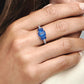 Blue Rectangular Three Stone Sparkling Ring