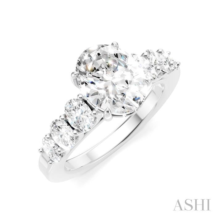 1 Ctw Oval Shape Oval and Round Cut Diamond Semi-Mount Engagement Ring in 14K White Gold