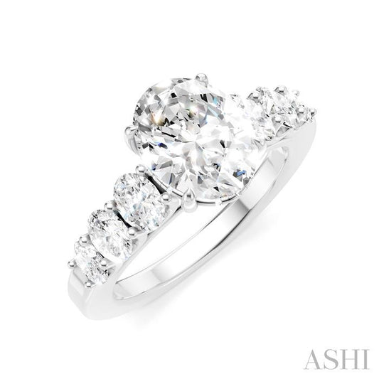 1 Ctw Oval Shape Oval and Round Cut Diamond Semi-Mount Engagement Ring in 14K White Gold