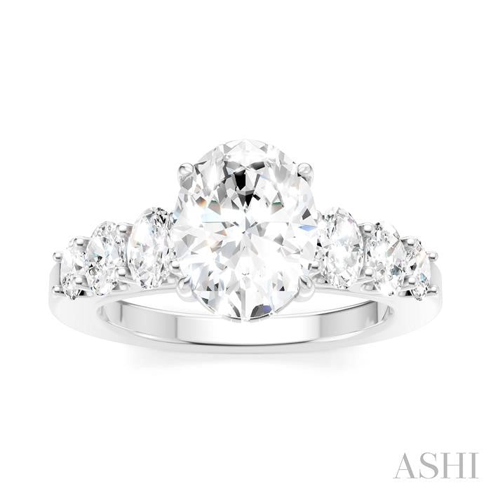 1 Ctw Oval Shape Oval and Round Cut Diamond Semi-Mount Engagement Ring in 14K White Gold