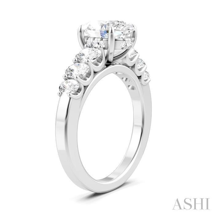 1 Ctw Oval Shape Oval and Round Cut Diamond Semi-Mount Engagement Ring in 14K White Gold