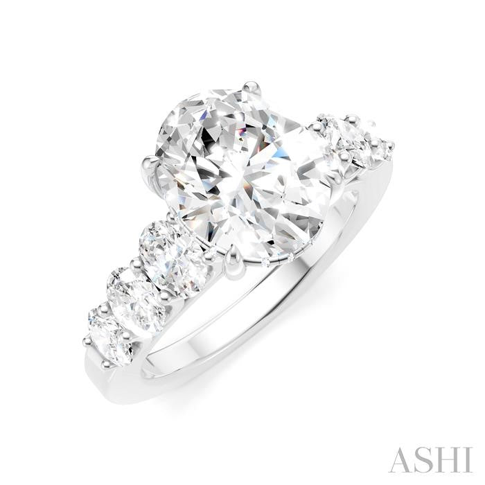 1 1/4 Ctw Oval Shape Oval and Round Cut Diamond Semi-Mount Engagement Ring in 14K White Gold