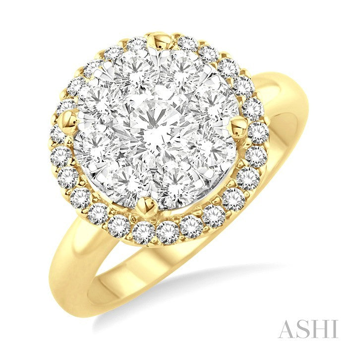 1 1/2 Ctw Lovebright Round Cut Diamond Engagement Ring in 14K Yellow and White Gold